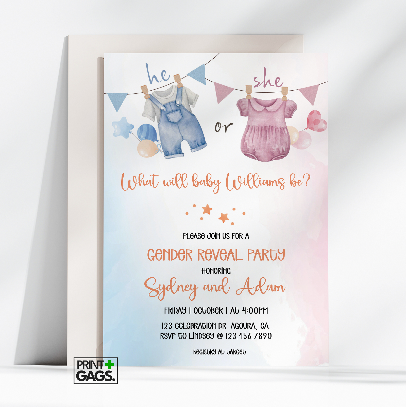 Baby Clothes Gender Reveal Invitation