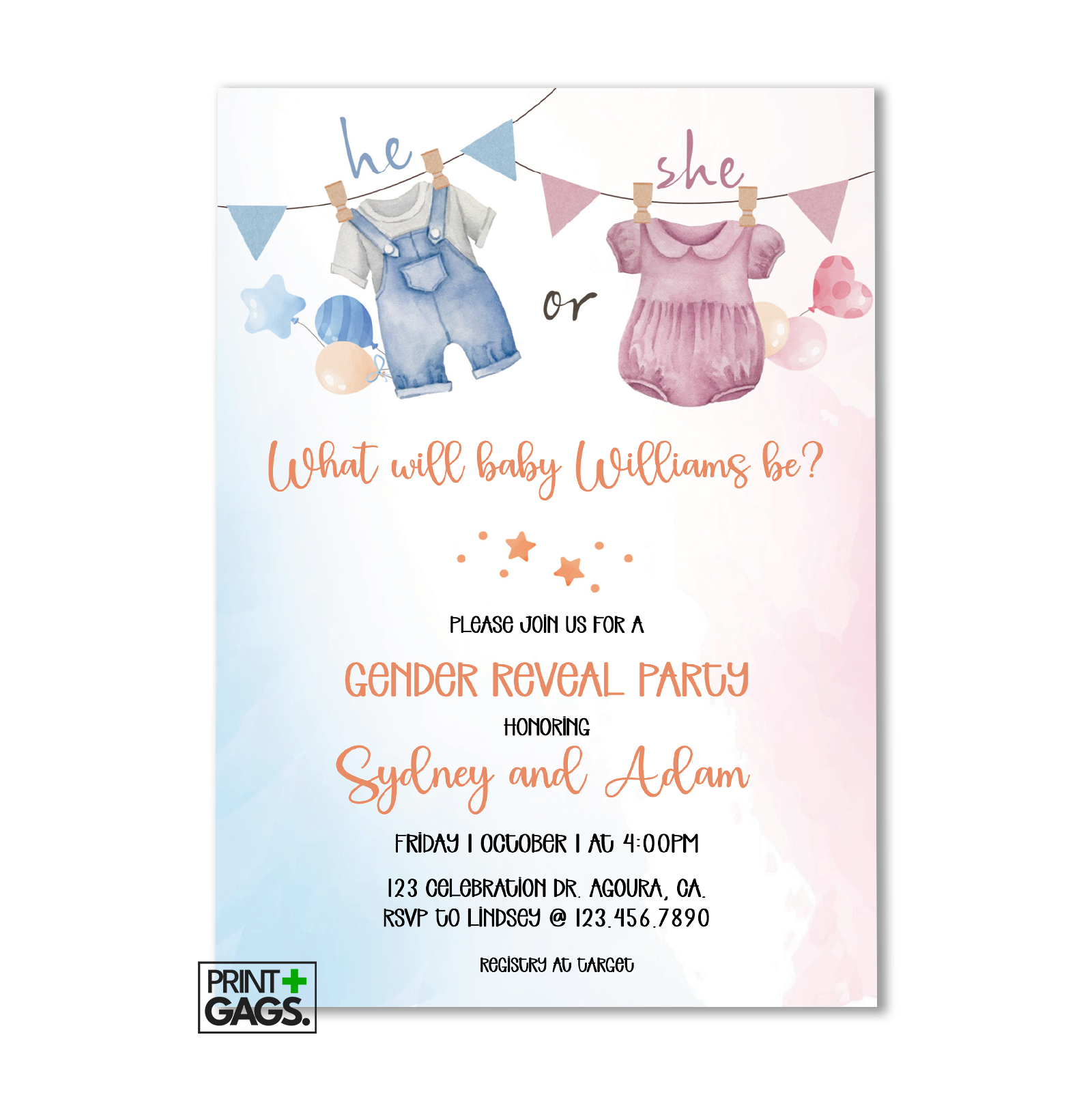 Baby Clothes Gender Reveal Invitation