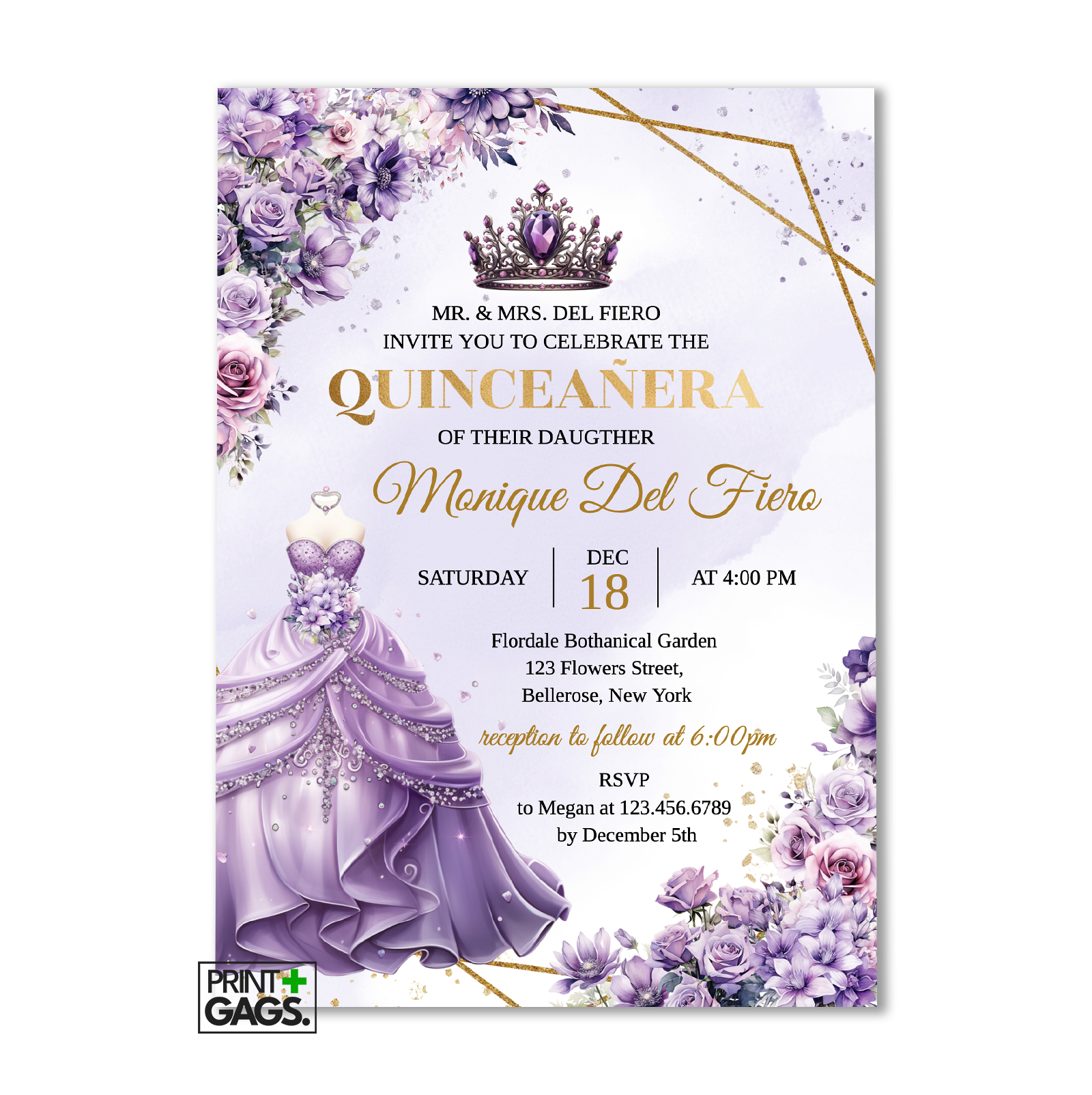 Lavender Quinceanera Invitation