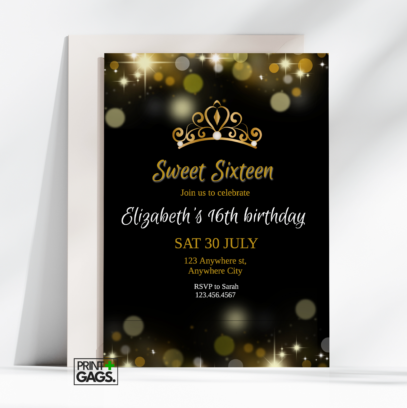 Sweet 16 Black and Gold Birthday Invitation