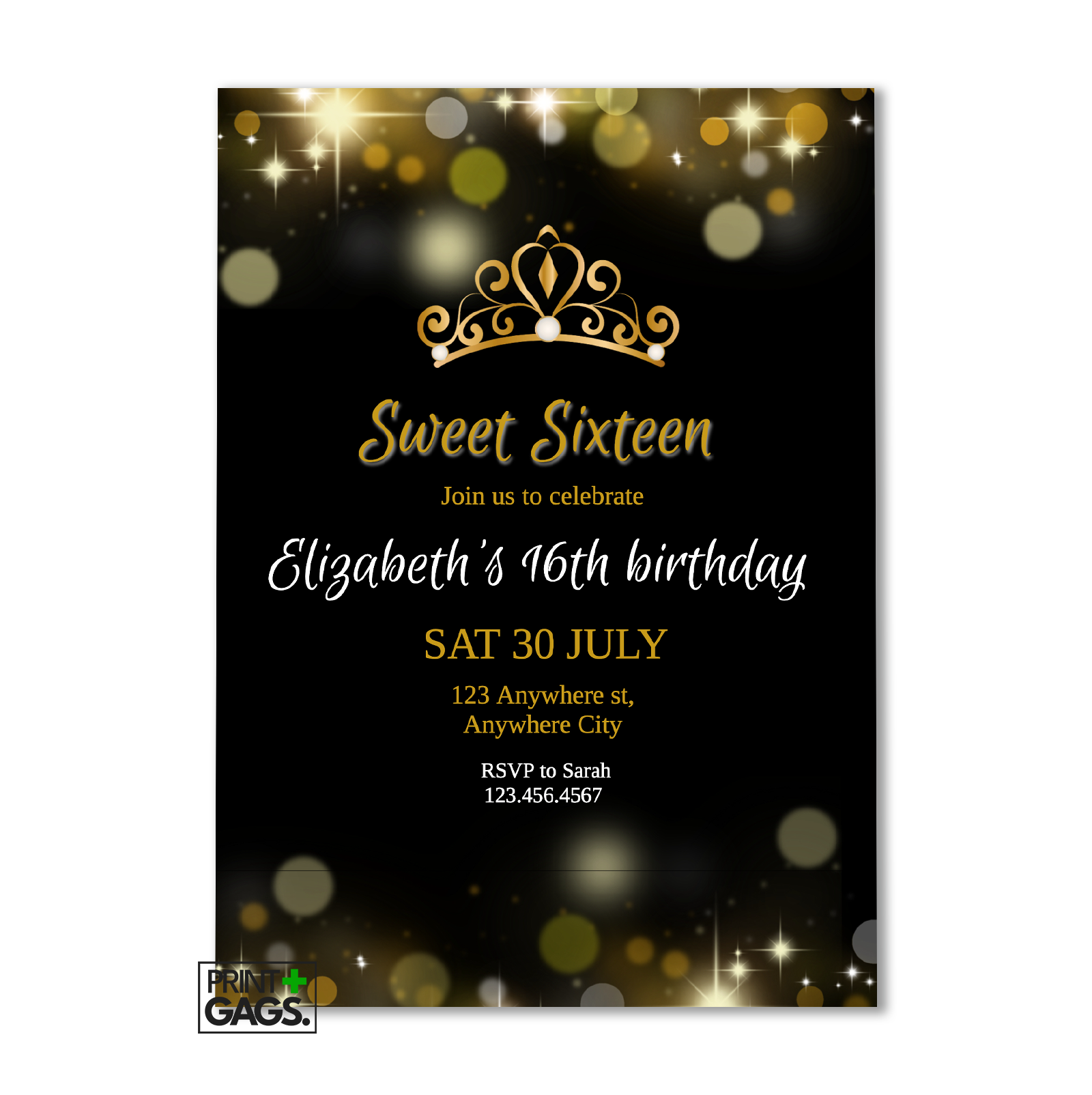 Sweet 16 Black and Gold Birthday Invitation