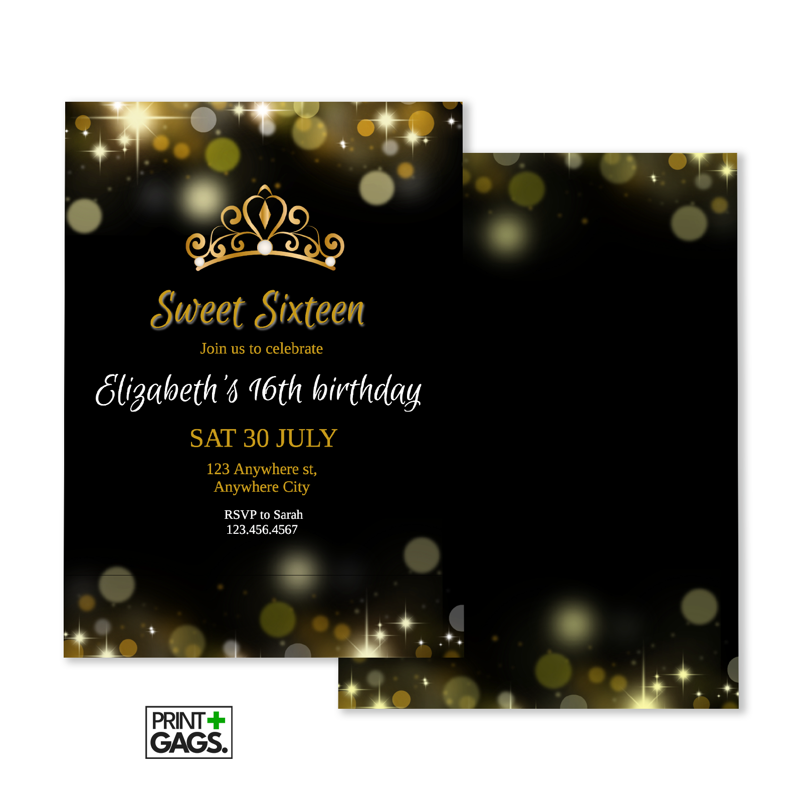 Sweet 16 Black and Gold Birthday Invitation